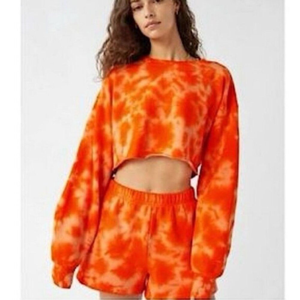 TNA Cozy Fleece Orange Tie Dye Boyfriend Crop Top Size 1